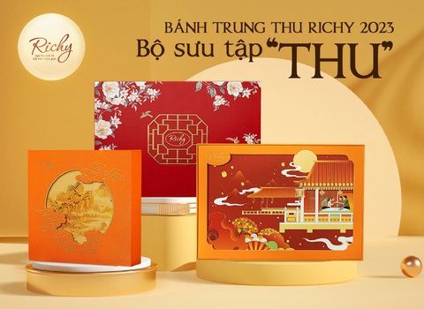 Chọn quà tinh tế với loạt thiết kế đặc biệt của bánh trung thu Richy 2023 - Ảnh 5. Bộ 3 hộp bánh Hạnh Ngộ - Hân Hoan và Sum Vầy (từ trái qua) với vẻ đẹp độc đáo, tinh tế, đa dạng sự lựa chọn