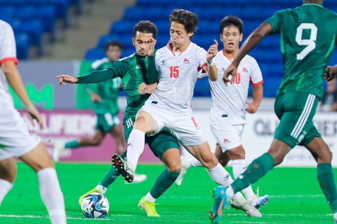 Tương quan sức mạnh giữa Olympic Việt Nam và Mông Cổ - Ảnh 1. Olympic Mông Cổ (áo trắng) chưa phải là đối thủ của Olympic Việt Nam - Ảnh: AFC