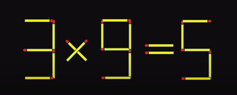 Thử tài IQ: Di chuyển hai que diêm để 3x9=5 thành phép tính đúng - Ảnh 1. Thử tài IQ: Di chuyển hai que diêm để 3x9=5 thành phép tính đúng - Ảnh 1.