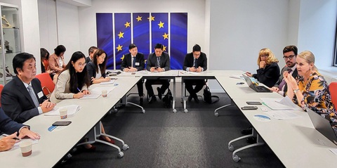 Cà phê, cao su, gỗ,... Việt Nam chịu thách thức gì khi quy định chống phá rừng của EU có hiệu lực? - Ảnh 3. Bộ trưởng Lê Minh Hoan làm việc với các cơ quan của EC về EUDR - Ảnh: ANH TUẤN