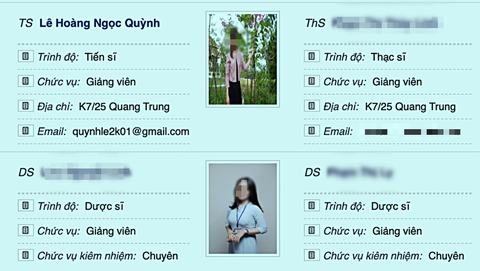 Website Trường ĐH Duy Tân trước đây có ghi TS Lê Hoàng Ngọc Quỳnh trong danh sách giảng viên khoa dược. Thông tin này hiện không còn - Ảnh chụp màn hình Website Trường ĐH Duy Tân trước đây có ghi TS Lê Hoàng Ngọc Quỳnh trong danh sách giảng viên khoa dược. Thông tin này hiện không còn - Ảnh chụp màn hình