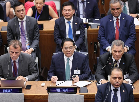 Thủ tướng nêu thông điệp tại hai hội nghị Liên Hiệp Quốc - Ảnh 1. Thủ tướng Phạm Minh Chính phát biểu tại Hội nghị thượng đỉnh tham vọng khí hậu - Ảnh: DƯƠNG GIANG