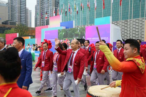 ‘Mọi thứ ở Asiad Hàng Châu không thể chê vào đâu được’ - Ảnh 1. Ban tổ chức dành ra những tiết mục đặc biệt để chào đón các đoàn - Ảnh: H.Đ.