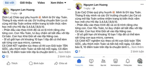 Các nội dung giống hệt thông tin giả mạo giáo viên Trường THPT chuyên Lương Văn Chánh ở Phú Yên trên fanpage Nguyen Lan Huong, nhưng ghi là trường chuyên ở Lào Cai, Sơn La... - Ảnh chụp màn hình Các nội dung giống hệt thông tin giả mạo giáo viên Trường THPT chuyên Lương Văn Chánh ở Phú Yên trên fanpage Nguyen Lan Huong, nhưng ghi là trường chuyên ở Lào Cai, Sơn La... - Ảnh chụp màn hình