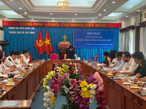 Cần cân nhắc "quyền miễn trừ" của thẩm phán theo dự thảo luật mới - Ảnh 1. Hội thảo góp ý dự án Luật Tổ chức tòa án nhân dân (sửa đổi) do Đoàn đại biểu Quốc hội TP.HCM tổ chức - Ảnh: TUYẾT MAI