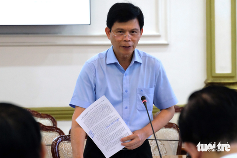 Bộ Giao thông vận tải làm việc với các địa phương về dự án vành đai 3 TP.HCM - Ảnh 3. Thứ trưởng Bộ Giao thông vận tải Lê Anh Tuấn trong buổi làm việc với TP.HCM và các địa phương sáng 27-9 - Ảnh: PHƯƠNG NHI