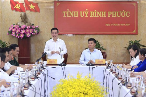 Chủ tịch nước: Nâng cao đời sống vùng đồng bào dân tộc thiểu số - Ảnh 1. Chủ tịch nước Võ Văn Thưởng yều cầu Bình Phước nâng cao đời sống nhân dân, nhất là vùng đồng bào dân tộc thiểu số, vùng khó khăn - Ảnh: TTXVN