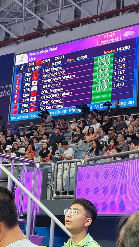 Asiad 19 ngày 28-9: Xạ thủ Quang Huy mang HCV đầu tiên về cho Việt Nam - Ảnh 7. Thành tích ban đầu của Khánh Phong được bảng điện tử ghi nhận - Ảnh: HUY ĐĂNG
