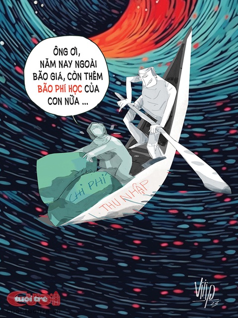 'Siêu bão' áp sát phụ huynh đầu năm học mới - Ảnh 1. "Siêu bão" tiền trường áp sát phụ huynh đầu năm học mới - Tranh: Viiip