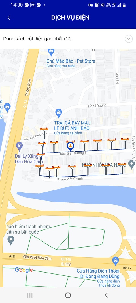 EVNCPC cung cấp dịch vụ điện trên Google maps - Ảnh 2. Các cột điện được định vị và hiển thị trực quan trên nền Google maps qua web và app EVNCPC CSKH - Ảnh do EVNCPC cung cấp