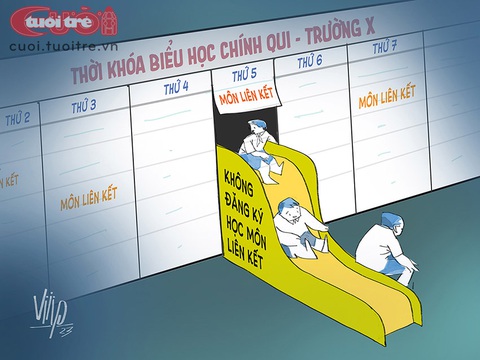 Học sinh bơ vơ vì không học môn học liên kết - Ảnh 1. Học sinh bơ vơ ra khỏi lớp nếu không học môn học liên kết - Tranh: Viiip