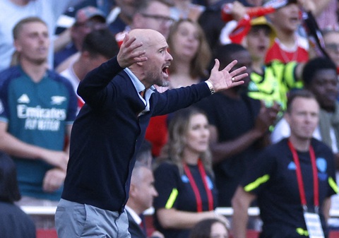 HLV Erik Ten Hag: 'Mọi quyết định của trọng tài đều chống lại Man Utd' - Ảnh 1. HLV Erik Ten Hag tỏ ra không hài lòng về công tác trọng tài sau trận thua Arsenal - Ảnh: REUTERS