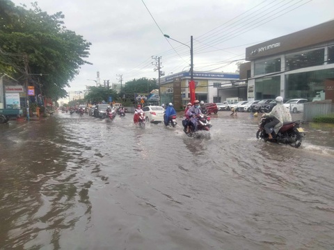 Triều cường bất ngờ gây ngập nhiều tuyến đường ở TP Cần Thơ - Ảnh 1. Triều cường gây ngập đường Cách Mạng Tháng Tám, quận Ninh Kiều, thành phố Cần Thơ sáng 4-9 - Ảnh: T.L.