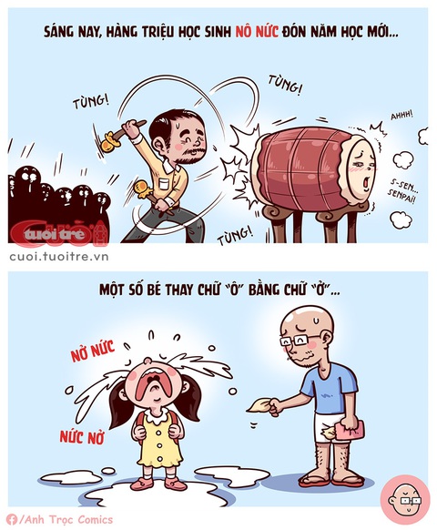 'Nức nở' đón năm học mới - Ảnh 1. Học sinh "nức nở" đón năm học mới - Tranh: Anh Trọc Comics