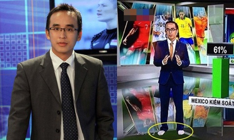 Muôn vàn cách chống nóng khó đỡ của BTV truyền hình - Ảnh 6. Biên tập viên Khắc Cường có lần "lộ" khoảnh khắc quên mang giày khi lên sóng.
