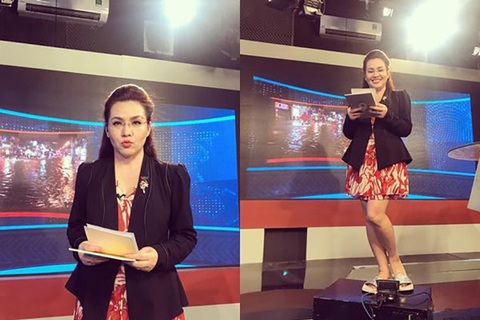 Muôn vàn cách chống nóng khó đỡ của BTV truyền hình - Ảnh 7. Biên tập viên Mộng Hoài chia sẻ hình ảnh "khó đỡ" của mình khi tham gia một chương trình truyền hình.