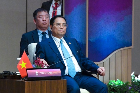 Thủ tướng Phạm Minh Chính: ASEAN đang ở tâm điểm vòng xoáy cạnh tranh nước lớn - Ảnh 1. Thủ tướng Phạm Minh Chính tại phiên họp hẹp ASEAN chiều 5-9 - Ảnh: NHẬT BẮC