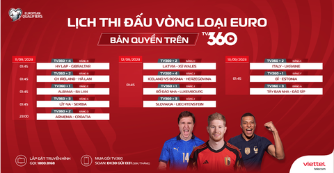 Xem miễn phí vòng loại Euro 2024 tại đâu?- Ảnh 2. Lịch thi đấu vòng loại Euro 2024 tháng 9 - Ảnh: TV360