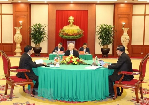Việt Nam-Campuchia-Lào: Tăng cường quan hệ hữu nghị truyền thống - Ảnh 1. Tổng bí thư Nguyễn Phú Trọng phát biểu tại cuộc gặp - Ảnh: TTXVN