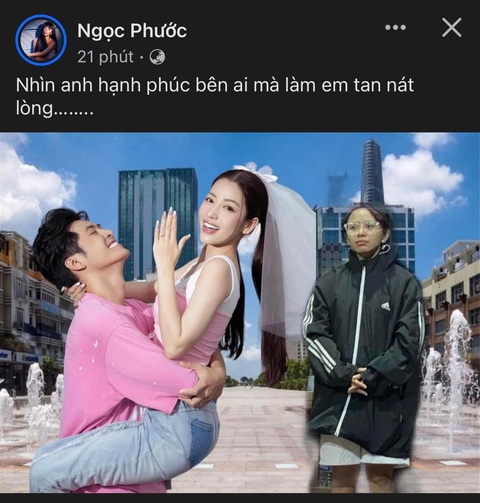 Nghệ sĩ Việt đua nhau chế ảnh 'thế chỗ' Puka, làm vợ Gin Tuấn Kiệt - Ảnh 13. Ngọc Phước cũng ghép ảnh đầy tâm trạng tiếc nuối khi nhìn Gin Tuấn Kiệt "thành đôi" với cô gái khác