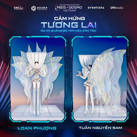 Cùng sử dụng chi tiết quai thao, rồng phượng nhưng nhà thiết kế Tuấn Nguyễn 5AM lại mang đến bài dự thi Loan Phượng. Bộ trang phục được khơi nguồn cảm hứng từ cổng cưới Rồng - Phượng được đan kết từ lá dừa và các loại hoa trái - là một trong những loại cổng cưới phổ biến nhất ở Việt Nam. Cùng sử dụng chi tiết quai thao, rồng phượng nhưng nhà thiết kế Tuấn Nguyễn 5AM lại mang đến bài dự thi Loan Phượng. Bộ trang phục được khơi nguồn cảm hứng từ cổng cưới Rồng - Phượng được đan kết từ lá dừa và các loại hoa trái - là một trong những loại cổng cưới phổ biến nhất ở Việt Nam.