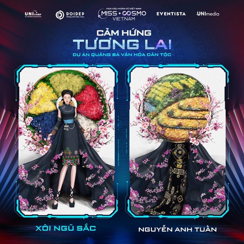 Ấn tượng cực mạnh với các thiết kế trang phục dân tộc của Miss Cosmo Vietnam - Ảnh 2. Nhà thiết kế Nguyễn Anh Tuấn mang đến thiết kế lấy cảm hứng từ một đặc trưng của vùng quê Tây Bắc - Xôi Ngũ Sắc. Xôi ngũ sắc được gọi như vậy vì nó có 5 màu cơ bản bao gồm trắng, tím, xanh, vàng và đỏ. Người dân Tây Bắc thường chế biến món xôi này vào những dịp đặc biệt trong năm như lễ Tết, đám cưới hay đám giỗ với ý nghĩa thể hiện “ngũ hành” còn thể hiện khát vọng yêu thương.