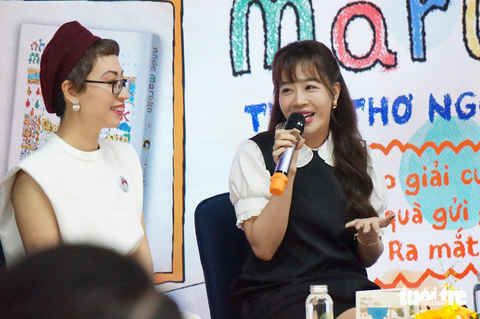 BTV Diệp Chi (phải) và Food blogger Phan Anh Esheep (trái) chia sẻ những ký ức khó quên với nhóc Maruko trong tuổi thơ của mình - Ảnh: T.ĐIỂU BTV Diệp Chi (phải) và Food blogger Phan Anh Esheep chia sẻ những ký ức khó quên với Nhóc Maruko trong tuổi thơ của mình - Ảnh: T.ĐIỂU