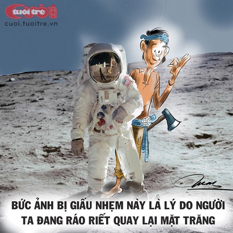 Vì sao các nước ráo riết quay lại Mặt trăng? - Ảnh 2. Bức ảnh tối mật về Mặt trăng - Tranh: Đỗ Minh Tuấn