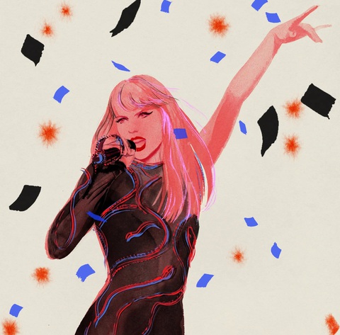 Tranh vẽ Taylor Swift trên sân khấu The Eras Tour của họa sĩ Cecilia Carlstedt - Ảnh: The New Yorker Tranh vẽ Taylor Swift trên sân khấu The Eras Tour của họa sĩ Cecilia Carlstedt - Ảnh: The New Yorker