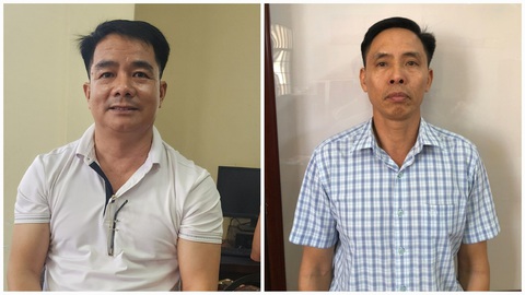 Vụ 79 biệt thự trái phép ở Phú Quốc: Bắt hai người lừa đảo chiếm đoạt tài sản- Ảnh 1. Hiệu (bìa trái) và Quy bị Công an tỉnh Kiên Giang bắt vì tội lừa đảo chiếm đoạt tài sản, liên quan đến vụ 79 căn biệt thự xây dựng trái phép ở xã Dương Tơ (TP Phú Quốc) - Ảnh: VĂN VŨ