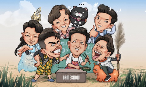 Những 'cây hài' đóng đinh show truyền hình thực tế năm 2023- Ảnh 5. Hàng trên từ trái qua: Cris Phan, Ngô Kiến Huy, Hieuthuhai. Hàng dưới: Lê Dương Bảo Lâm, Trường Giang, Kiều Minh Tuấn - Tranh: Anbecks