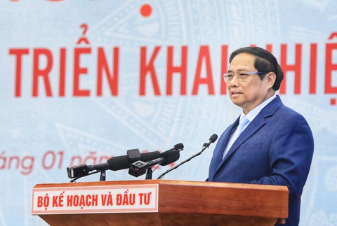 Thủ tướng: Kinh tế Việt Nam là điểm sáng của kinh tế thế giới- Ảnh 1. Thủ tướng Phạm Minh Chính phát biểu chỉ đạo tại hội nghị tổng kết của Bộ Kế hoạch và Đầu tư ngày 11-1 - Ảnh: B.NGỌC