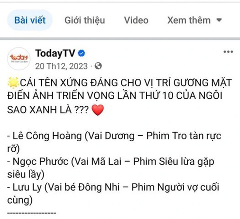 Trên trang fanpage của Ngôi sao xanh 2023 không có danh sách diễn viên Phạm Huỳnh Hữu Tài Trên trang fanpage của Ngôi sao xanh 2023 không có tên diễn viên Phạm Huỳnh Hữu Tài