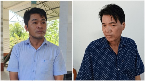 Bắt nhóm lừa đảo, bảo kê cò lúa ở Kiên Giang- Ảnh 1. Chơn (trái) và Nghị bị Công an tỉnh Kiên Giang bắt giữ - Ảnh: VĂN VŨ