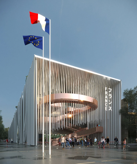 Ấn tượng với thiết kế khu trưng bày Pháp tại Expo Osaka 2025- Ảnh 6. Mặt tiền khu trưng bày Pháp tại Expo Osaka 2025 - Ảnh: COLDEFY