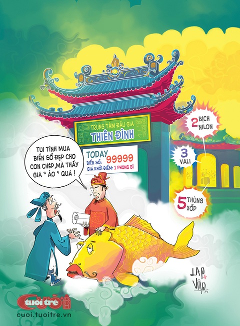 Táo quân đấu giá biển số đẹp bất thành- Ảnh 1. Táo quân đấu giá biển số đẹp - Tranh: LAP+Viiip