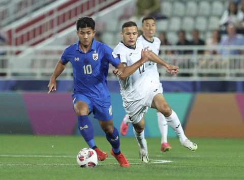 Thái Lan là đội Đông Nam Á đầu tiên thắng ở Asian Cup 2023- Ảnh 1. Thái Lan (áo xanh) hoàn toàn vượt trội so với Kyrgyzstan - Ảnh: HOÀNG TUẤN