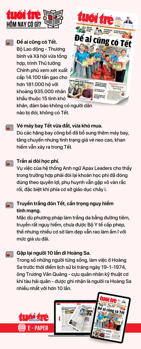 Tin tức sáng 17-1: Doanh thu thương mại điện tử TP.HCM cao nhất nước- Ảnh 5. Tin tức chính trên Tuổi Trẻ nhật báo hôm nay 17-1. Để đọc Tuổi Trẻ báo in phiên bản E-paper, mời bạn đăng ký Tuổi Trẻ Sao TẠI ĐÂY