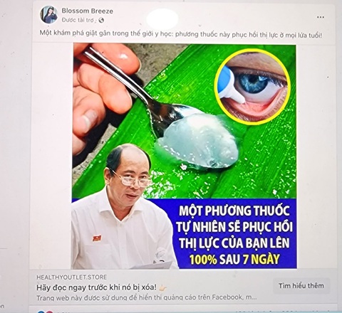 Giám đốc Sở Y tế TP.HCM nói gì việc bị dùng hình ảnh quảng cáo thực phẩm trị bệnh mắt?- Ảnh 1. Hình ảnh giám đốc Sở Y tế TP.HCM bị các đối tượng sử dụng quảng cáo thực phẩm trị bệnh mắt - Ảnh: T.N.T