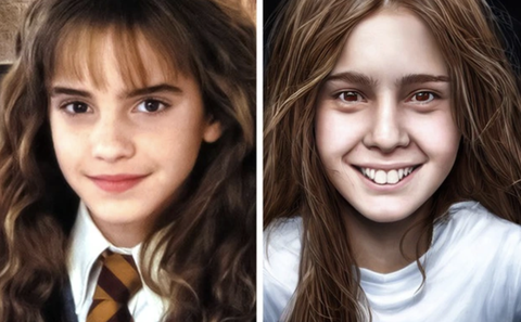 AI dựng lại loạt nhân vật trong truyện Harry Potter- Ảnh 3. Mảnh ghép cuối cùng trong nhóm bạn thân của Harry là Hermione Granger. Cô bạn được miêu tả là có mái tóc nâu rậm rạp, đôi mắt nâu và hàm răng cửa to. Tuy nhiên, phiên bản AI phải đành