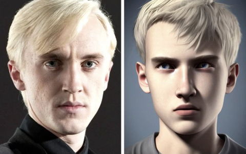 AI dựng lại loạt nhân vật trong truyện Harry Potter- Ảnh 6. Các cuốn sách mô tả Draco Malfoy là một cậu bé cao lớn với khuôn mặt nhọn, xanh xao, mái tóc vàng và đôi mắt xám băng. Công nghệ AI đã đem lại một gương mặt tương đồng với phiên bản điện ảnh của Draco Malfoy, nhưng