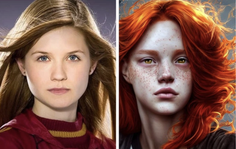 AI dựng lại loạt nhân vật trong truyện Harry Potter- Ảnh 5. Ginny Weasley là cô em gái út bé bỏng trong nhà Weasley. Cũng giống các anh của mình, Ginny có những đặc trưng giống hệt: tóc đỏ và tàn nhang. Trong truyện, Ginny rất ít nói.