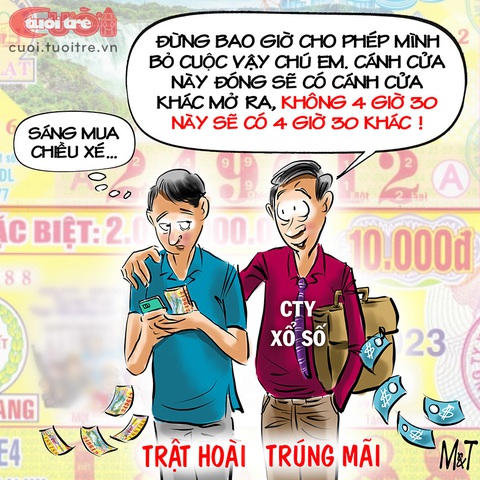 Vé số may rủi: Người trật hoài, người trúng mãi- Ảnh 1. Vé số may rủi: Người trật hoài, người trúng mãi - Tranh: Đỗ Minh Tuấn