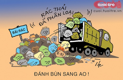 3 bịch rác tâm sự thầm kín- Ảnh 2. Vậy là "phân" hay không "phân" - Tranh: Hà Huy Chương