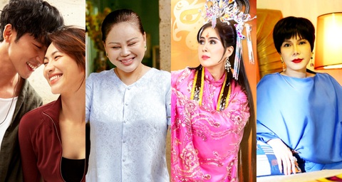 Khán giả mong phim Tết đừng chửi bới ồn ào- Ảnh 1. Hình ảnh các diễn viên trong bốn phim Tết (từ trái sang): Mai, Gặp lại chị bầu, Sáng đèn, Trà - Ảnh: ĐPCC