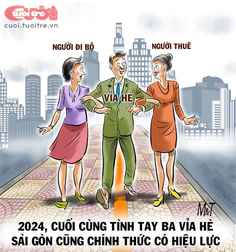 Mối tình tay ba trên vỉa hè- Ảnh 1. Mối tình tay ba trên vỉa hè Sài Gòn - Tranh: Đỗ Minh Tuấn