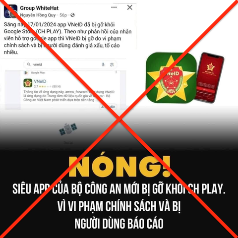Sự thật thông tin ứng dụng VNeID bị gỡ khỏi CH Play- Ảnh 1. Thông tin không chính xác lan truyền trên mạng xã hội - Ảnh chụp lại màn hình