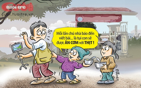 Khi học sinh được ăn cơm với thịt- Ảnh 1. Khi học sinh được ăn cơm với thịt - Tranh: Đức Thuận