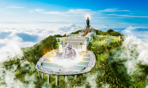 Sắp khai quang tượng Phật Di Lặc nặng hơn 5.000 tấn trên núi Bà Đen- Ảnh 1. Tôn tượng Di Lặc Bồ Tát trên đỉnh núi Bà Đen (tỉnh Tây Ninh)