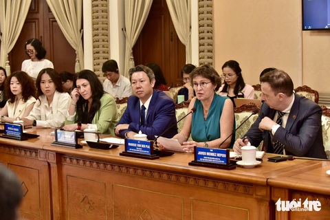 TP.HCM có đủ điều kiện đi đầu xây dựng đô thị xanh, bền vững- Ảnh 3. Phiên họp với bà Marieke Van Der Pijil - tổng thư ký Hiệp hội Doanh nghiệp châu Âu (Eurocham) - cũng giải đáp các vướng mắc về dự án năng lượng mặt trời trên mái nhà và trao đổi tín chỉ carbon để đóng góp cho ngân sách thành phố và các sáng kiến bền vững khác tại TP.HCM - Ảnh: T.T.D.